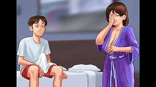 Stepmom from Summertime Saga makes her stepson blow his load on her big titties