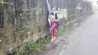 Curvy Girl Flashes her Huge Tits on the Street for her Fan. You should be next!