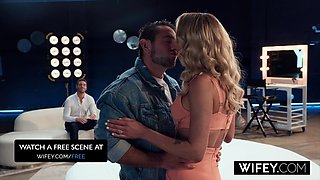 Hot blonde wife gets fucked in front of her cuckold hubby