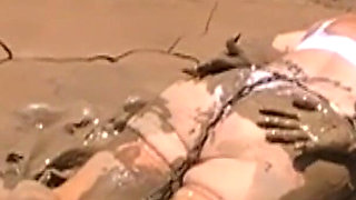 Julie Cunningham in Lingerie Wriggles Hard in Mud Hogtied with Chains. Sploshing Dirty Whore. Huge Tits Covered in Mud.
