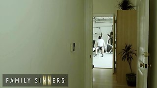 FAMILY SINNERS - Stepbrother Opens up His Sis's Cunt As She Romps Her Rock hard In The Gym
