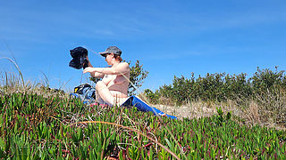 Amateur Nudist Girl: Stripping & Touching Herself on a Quiet Spring Beach in Uruguay
