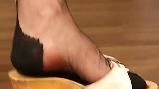 Wooden Heels, Nylon Tease & Slow Walk Seduction