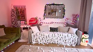 British MILF Lara Latex Naughty for Santa - POV Blowjob & Fingering in Christmas Lingerie