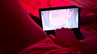 Amateur girl masturbates to uncensored hentai while her