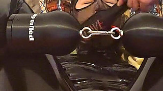 Latex Girl Having Massive Orgasm with Huge Dildo While Bound and in Full Latex Cover and Ballet Heels!