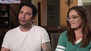 BDSM pantyhose babe fucked and jizzed by dominant guy