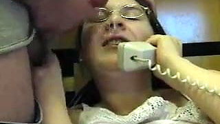 Talking to husband on the phone gets cum on face