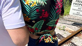 Tied up wife takes double creampie in public from husband