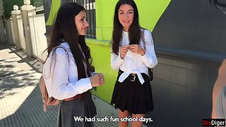 College Girls Katty West & Kate Rich Skip Study for Public Street Blowbang - Double Blowjob & Cum Swallow