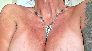 Horny MILF Drooling on Tits