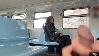 Public Train Sex - Stranger Shocked By My Dick Flash & Huge Cum Load on Katty West