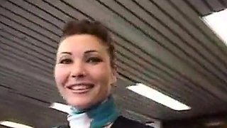 Air hostess flashing awesome tits and ass  to colleagues