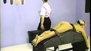 Naughty blonde enjoys some BDSM spanking