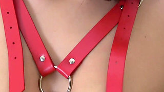 Teen brunette in red lingerie deepthroat and rides a huge cock, like the last time!