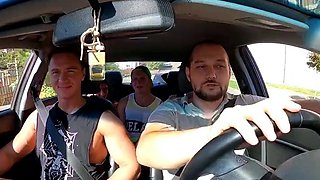 Amazing teen threesome outdoors