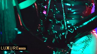 Stunning brunette gets dominated and fucked by two big cock guys