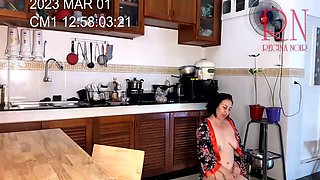Housewife In Pantyhose In The Kitchen. Naked Maid Gets An Orgasm While Cooking. C3 Date