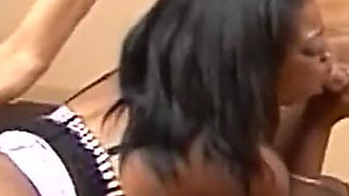 Stunning Black Bitch in Fishnet Stockings Banged by a White Cock