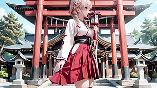 Forbidden Contrast Between Shrine & Bedroom, Wet Secrets Under Red & White Kimono.