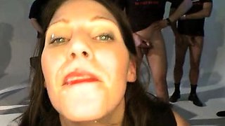 Group sex hardcore double blowjob swallowing cum