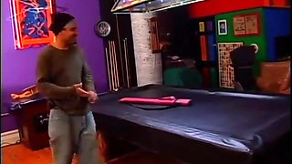 Fat assed black beauty sucks stud's dick then gets banged on the pool table