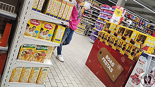 Crazy Rebeca Addams in Jeans Buttcrack at the Supermarket