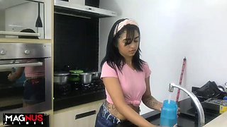 Cleaning Lady Sucked My Dick in the Kitchen