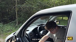 Blonde bombshell gets her tight pussy pounded in a car while her cuckold husband watches in HD