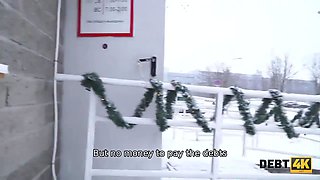 Debt4k. collector enjoys sensitized facehole and Shaved Pussy of nice debtor