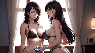 Desi Indian School Girl Cartoon 3D Hentai Sex pressing her big bouncy tits and boobies wearing black lingeries and panty