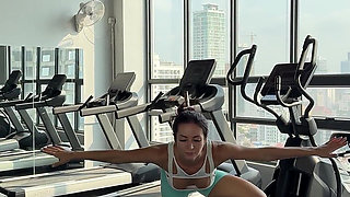 Yoga in a Gym with Boobs Flashing