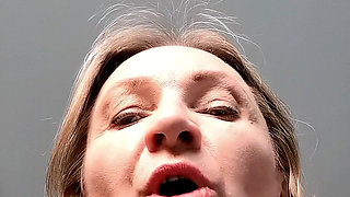 Granny play with shaved pussy close up in black stockings