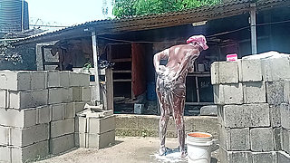 Sexy Village Girl Bath Outside the Compound