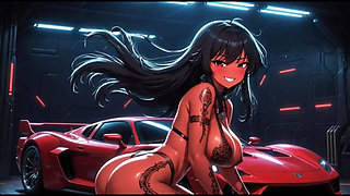Cute red skin girls twerk in front of a sport car (Ai animation)