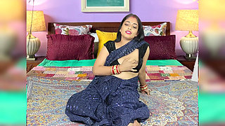Beautiful Desi Indian Bhabhi Teen Girl in Blue Color Saree Fuck Intense Orgasm