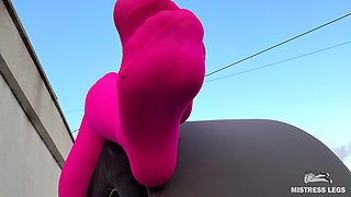 Pink Nylon Tease on the Rooftop at Sunset - Feet and Big Ass