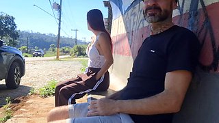 Brazilian Big Tits Babes Risky Bus Stop Stranger Masturbation