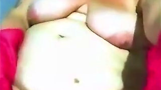 Pink rubber glove pussy fingering