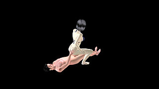 Animated 3D Porn - Beautiful Girl Riding Asian Man Dick in Pussy & Ass