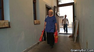 Blonde 80 years old grandma pleases younger guy