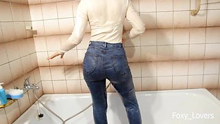 Clothed Shower in Tight Sexy Jeans - Wet Jeans