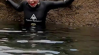 Ocean Rope Bondage with Ballgag in Wetsuit