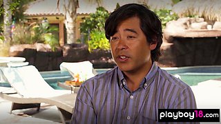 Naked cougar and teenagers waxing a Ferrari