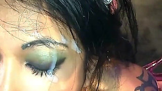Tattooed Brunette Gets Gangbanged Hard and Covered in Multiple Cumshots