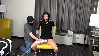 Amateur brunette toying wet pussy on the stares