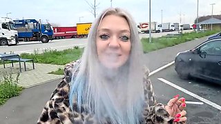 Hot German teen slut deepthroats cock in public toilet - cumshot facial