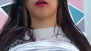 Naughty college girl touches her rich tits