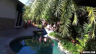 Wondrous mexican turns a backyard pool party into a hot tub gangbang