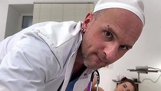 Pigtailed bimbo Baby Doll gets fucked by pervy doctor